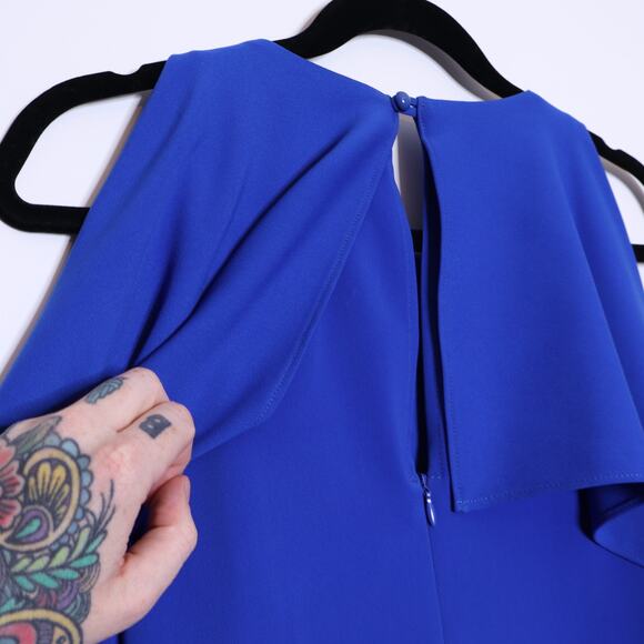 JENNIFER TATTANELLI Cold Shoulder Mini Shift Dress Blue Cape Women's 40/ US 8 - Picture 5 of 10